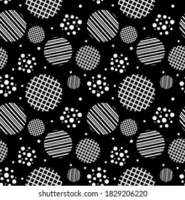 black and white seamless pattern, stylized circles with a cage and stripes