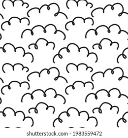 black and white seamless pattern with stylized swirls clouds, endless repeatable texture