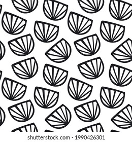 black and white seamless pattern with stylized seashells, endless repeatable texture