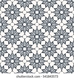 Black and white seamless pattern with stylized flowers. Vector illustration