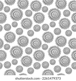 Black and white seamless pattern with sun symbol african motif