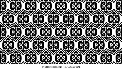 Patrón transparente en blanco y negro con motivos simétricos que forman una textura ornamental decorativa.