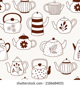 Black and white seamless pattern with teapots