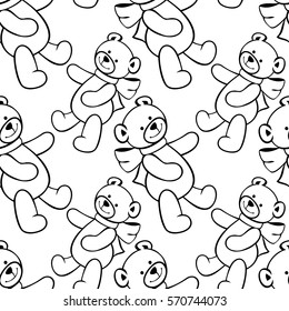 Black and white seamless pattern with teddy bears. Vector clip art.