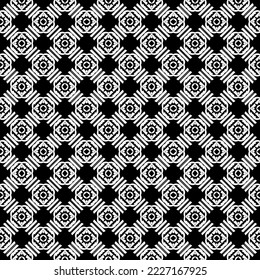Textura de patrón sin costuras en blanco y negro. Diseño gráfico ornamental a escala de grises. Ornamentos mosaicos. Plantilla de patrón. Ilustración vectorial. EPS10.