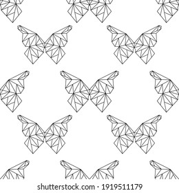 Black And White Seamless Pattern With Triangle Geometric Butterfly. Digital Butterfly. Transformation. Vector Illustration.