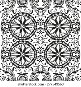 Black and white seamless pattern tribal ethnic ornament. Vector geometric background