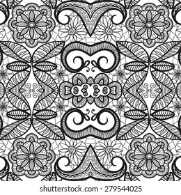 Black and white seamless pattern tribal ethnic ornament. Vector geometric background