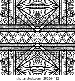 Black and white seamless pattern tribal ethnic ornament. Vector geometric background