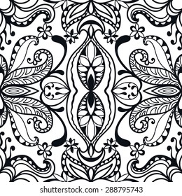 Black and white seamless pattern tribal ethnic ornament. Vector geometric background