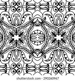 Black and white seamless pattern tribal ethnic ornament. Vector geometric background