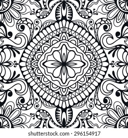 Black and white seamless pattern tribal ethnic ornament. Vector geometric background