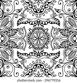Black and white seamless pattern tribal ethnic ornament. Vector geometric background