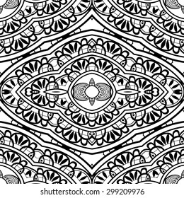 Black and white seamless pattern tribal ethnic ornament. Vector geometric background