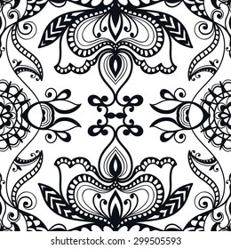 Black and white seamless pattern tribal ethnic ornament. Vector geometric background