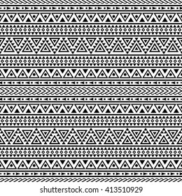 Black and white seamless pattern with tribal aztec motives. Boho chic style abstract wallpaper. Ethnic stylized print template for fabric and paper. Aztec pattern.