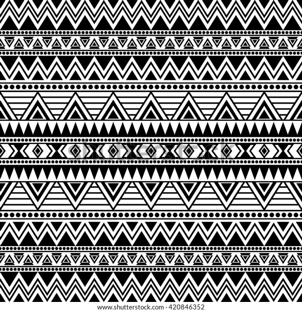 Black White Seamless Pattern Tribal Aztec Stock Vector