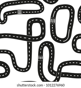 Black and white seamless pattern in vector, roads from above