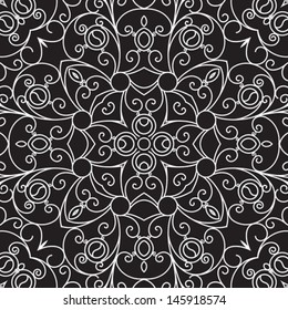 Black and white seamless pattern, vector lace texture