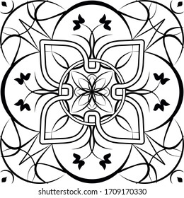 Black and white seamless pattern vector image like tiles with Moroccan style decorations and ornaments.