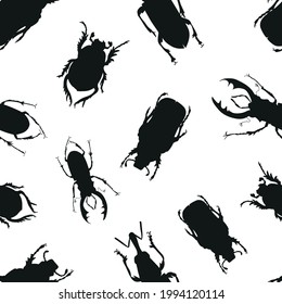 Black and white seamless pattern vector with beetles