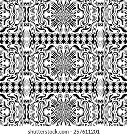 Black and white seamless pattern. Vector repeating texture with hand drawn ornament. Stylish geometric background
