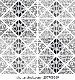 Black and white seamless pattern. Vector repeating texture with hand drawn ornament. Stylish geometric background