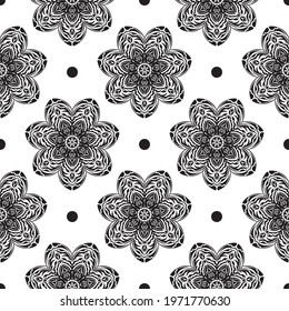 Black and white seamless pattern with vintage ornament. Vector illustration.