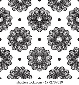 Black and white seamless pattern with vintage ornament. Vector 