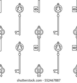 Black and white seamless pattern with vintage keys for coloring