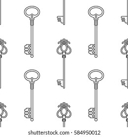 Black and white seamless pattern with vintage keys for coloring