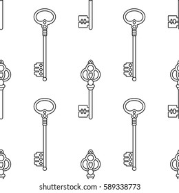 Black and white seamless pattern with vintage keys for coloring