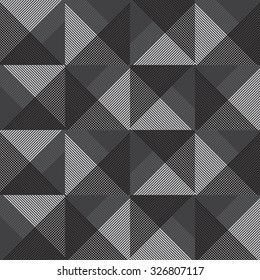 Black and white seamless pattern of volumetric squares, and triangles