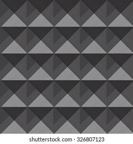 Black and white seamless pattern of volumetric squares, and triangles
