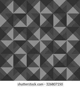 Black and white seamless pattern of volumetric squares, and triangles