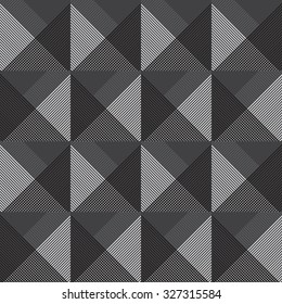 Black and white seamless pattern of volumetric squares, and triangles