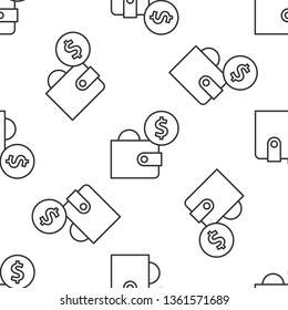 Black and white seamless pattern Wallet with dollars icon