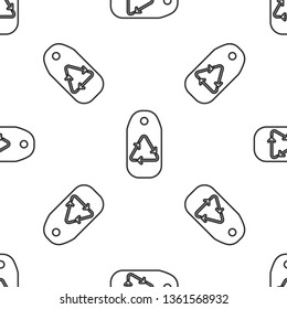 Black and white seamless pattern The waste processing icon on tag. Bio symbol.