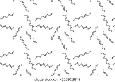 Black and white seamless pattern with wavy and zigzag lines, perfect for childrens coloring activities.