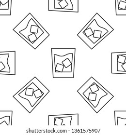 Black and white seamless pattern Whiskey in the glass with ice cubes icon.