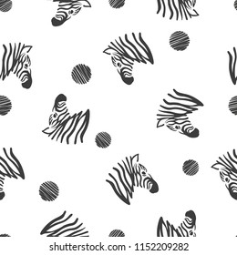 Black and white seamless pattern with zebra heads.