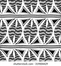 Black and white seamless pattern in zen doodle art style