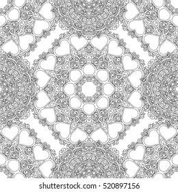 black and white seamless pattern in a zentangle style, Hand-drawn design illustration