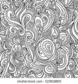 black and white seamless pattern in a zentangle style, Hand-drawn design illustration