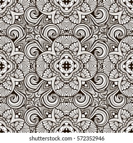 black and white seamless pattern in a zentangle style, Hand-drawn design illustration
