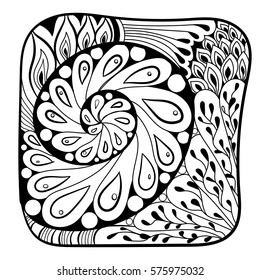 black and white seamless pattern in a zentangle style, Hand-drawn design illustration