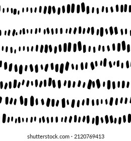 Black and white seamless patterns of abstract graphic elements of dots, stripes, spots and lines. Vector background in minimalist style