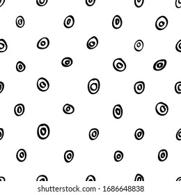 Black and white seamless patterns of circles doodles. Template for wallpaper, background, textile, scrapbooking, cards, covers, paper, interior, web, design - in vector. Scandinavian trend.