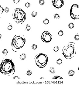 Black and white seamless patterns of circles doodles. Template for wallpaper, background, textile, scrapbooking, cards, covers, paper, interior, web, design - in vector. Scandinavian trend.