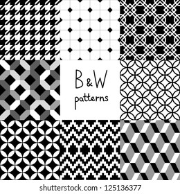 Black and white seamless patterns collection, vector